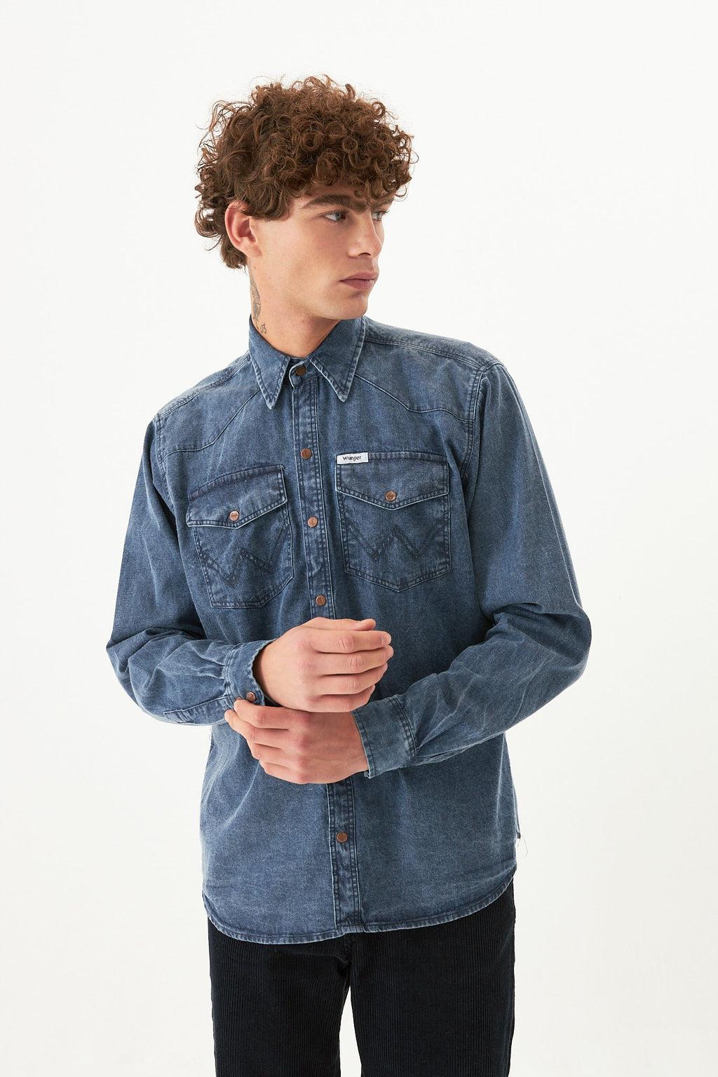 Shirt Western Ls Thread Blue