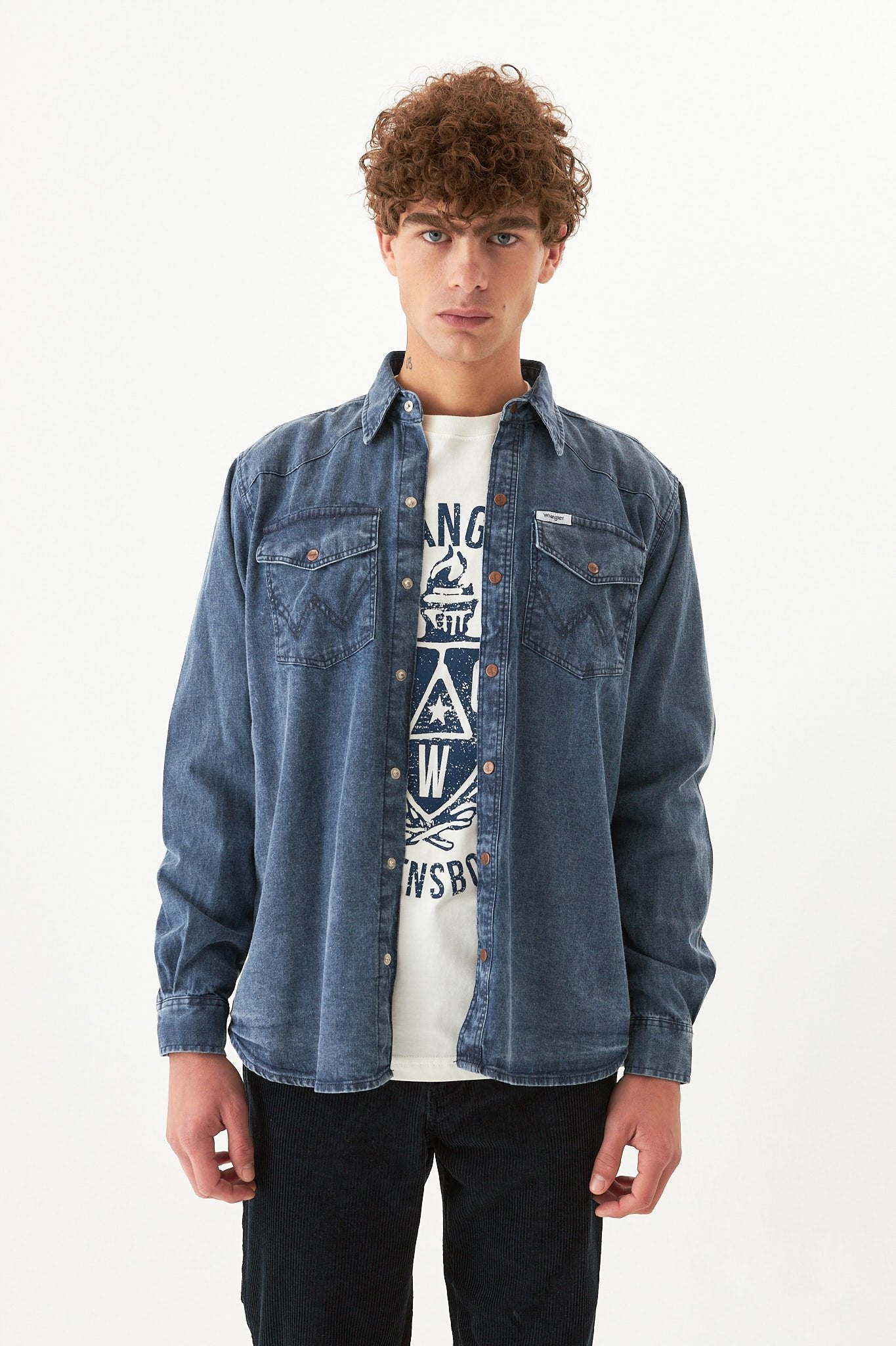 Shirt Western Ls Thread Blue