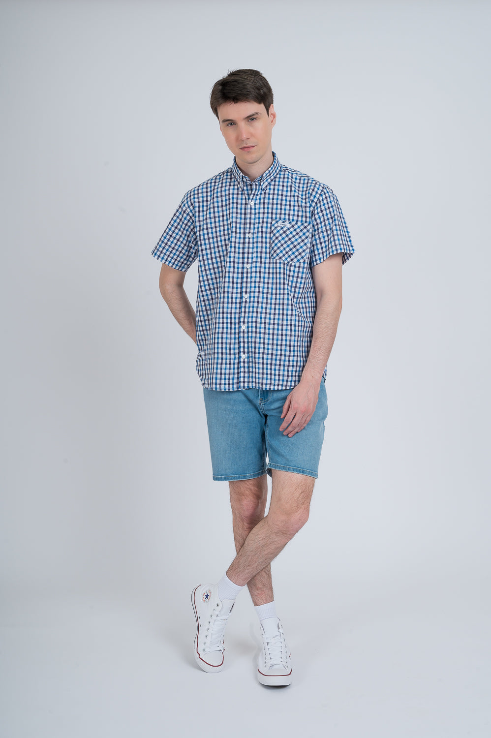 Shirt Reg Linen Checks Ss